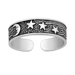 Sterling Silver Sun Moon Star Adjustable Toe Ring
